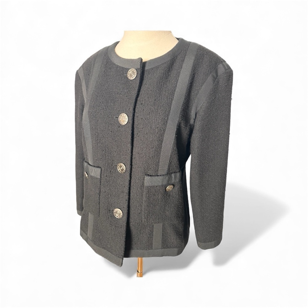 Chanel 2013 Black Cotton Tweed 3/4 Sleeve Jacket – Size 40 - Picture 5 of 15